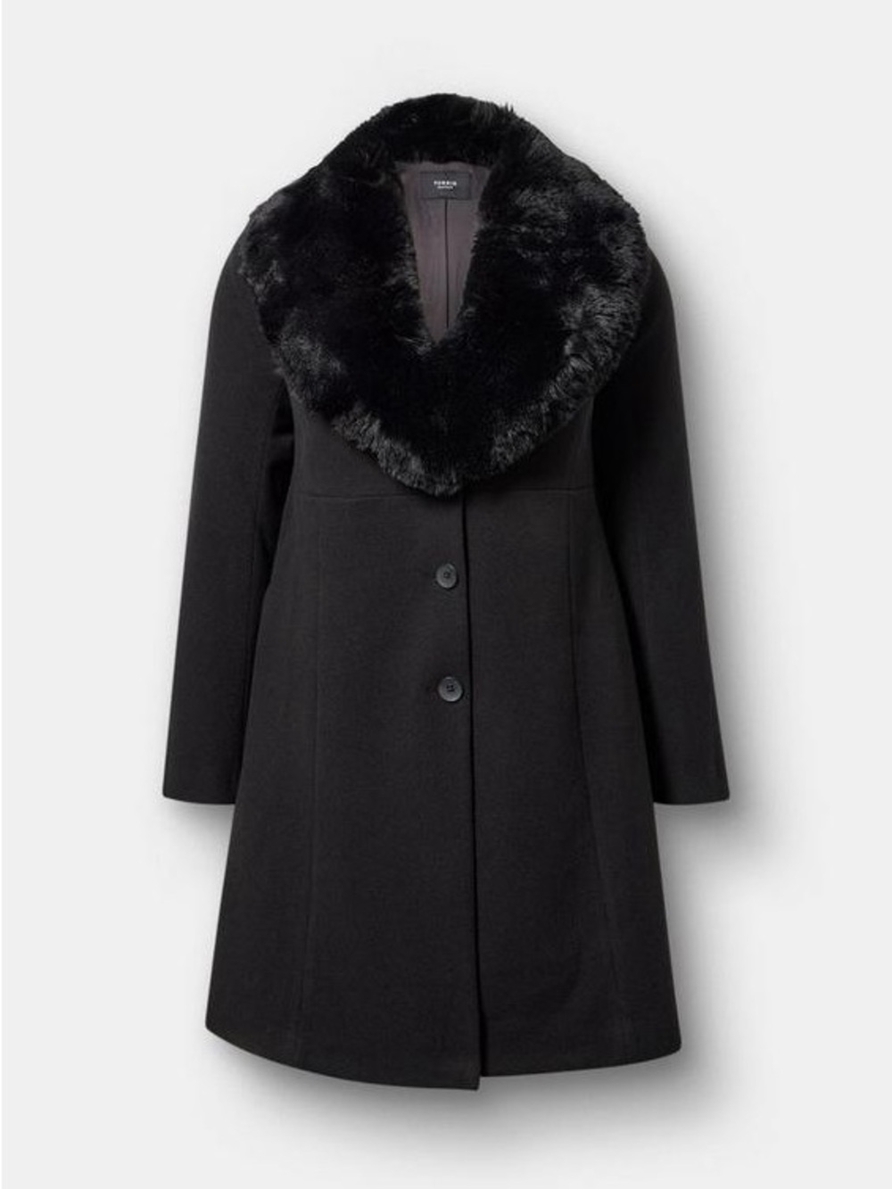 Torrid Black Faux Fur Collar Fit Flare Coat 3X‎ Removable Collar Longline Jacket